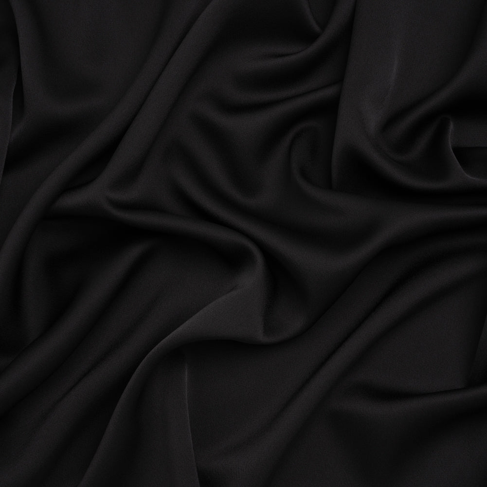 Crepe Back Polyester Satin - Black - Designer Deadstock