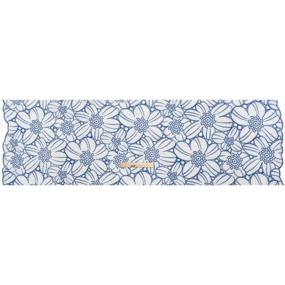 Embroidered Eyelet Cotton Voile with Scalloped Edges - Country Blue and White Florals - Designer Deadstock