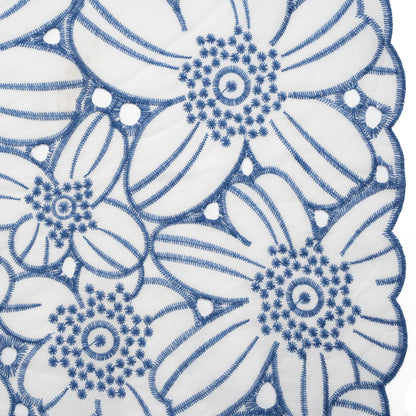 Embroidered Eyelet Cotton Voile with Scalloped Edges - Country Blue and White Florals - Designer Deadstock