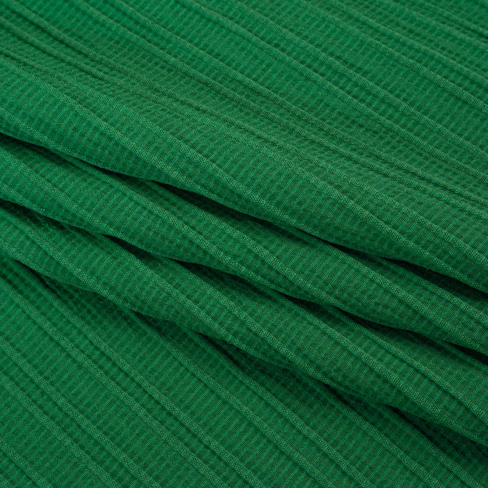 Textured Polyester and Rayon Woven with Faux Pintucks - Kelly Green Stripes - Designer Deadstock - Folded