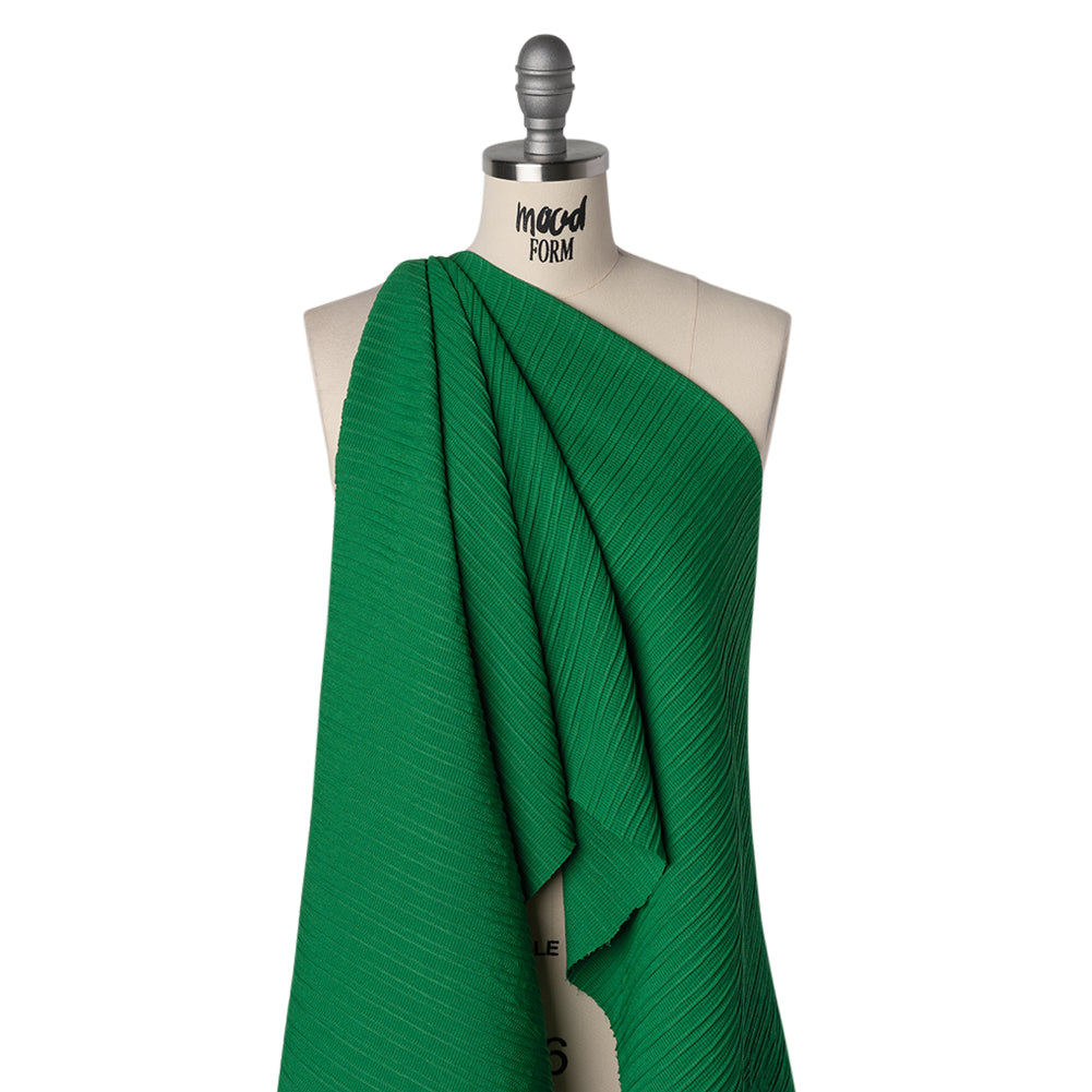 Textured Polyester and Rayon Woven with Faux Pintucks - Kelly Green Stripes - Designer Deadstock - Drape