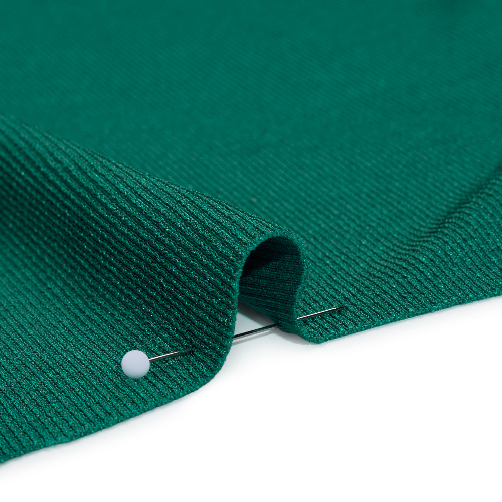 Polyester French Terry Rib Knit - Teal Green - Designer Deadstock - Detail
