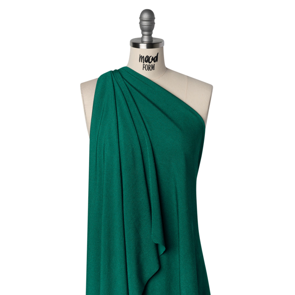 Polyester French Terry Rib Knit - Teal Green - Designer Deadstock - Drape