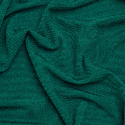 Polyester French Terry Rib Knit - Teal Green - Designer Deadstock