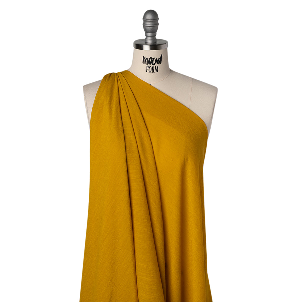 Textured Polyester and Rayon Gauzy Woven - Mustard - Designer Deadstock - Drape