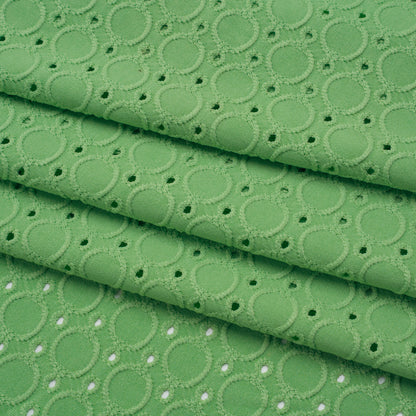 Stretch Polyester Eyelet Jersey - Absinthe Green Circles and Dots - Designer Deadstock