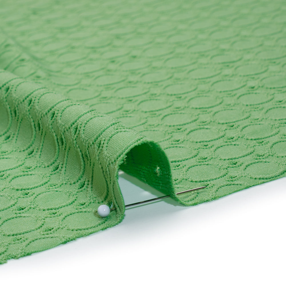 Stretch Polyester Eyelet Jersey - Absinthe Green Circles and Dots - Designer Deadstock - Detail