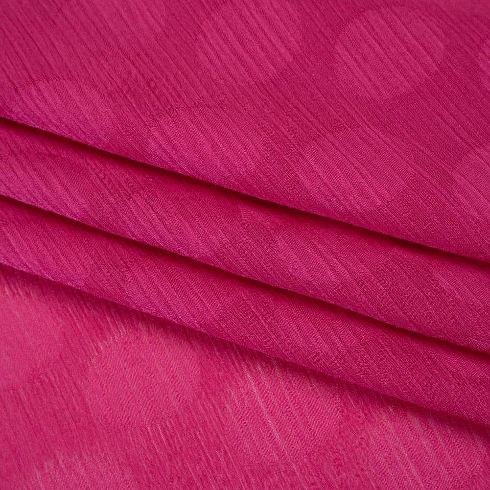 Crinkled Polyester Satin-Face Chiffon Jacquard - Fuchsia Polka Dots - Designer Deadstock - Folded