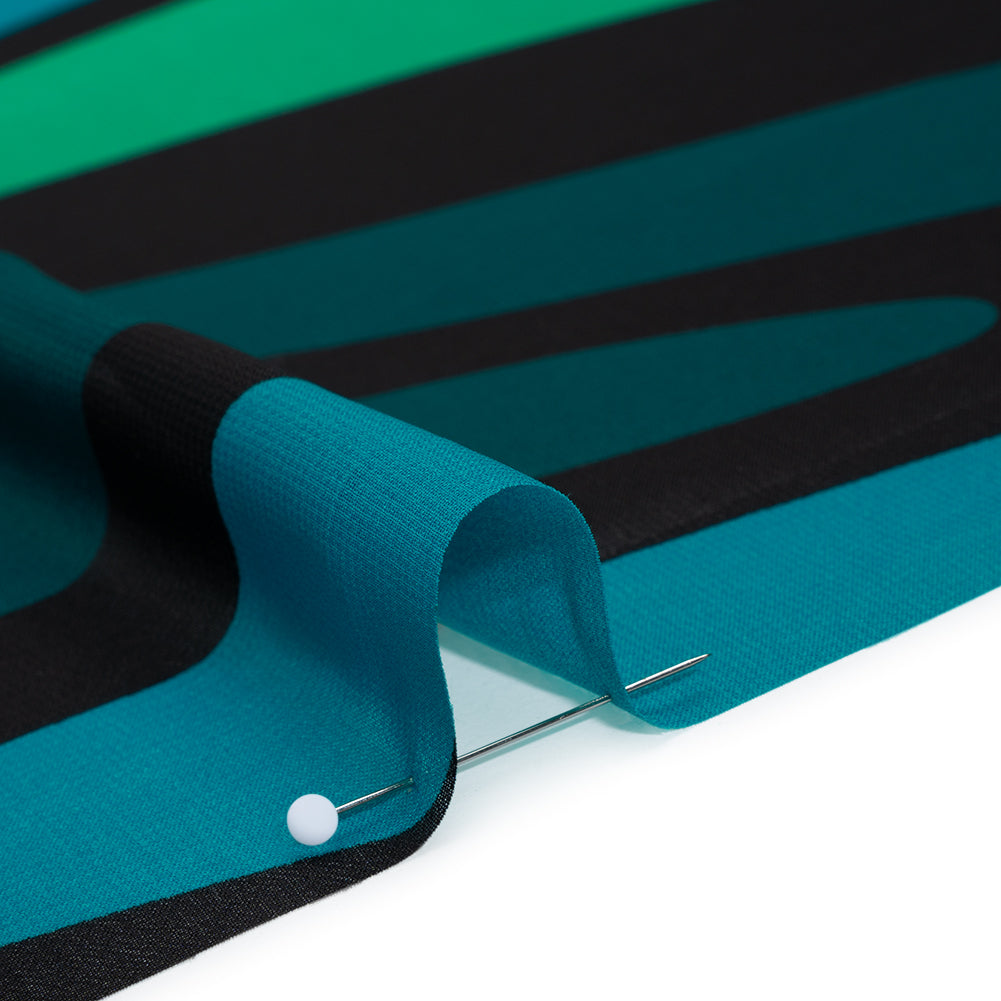 Polyester Chiffon Print - Green, Blue and Black Abstract - Designer Deadstock - Detail