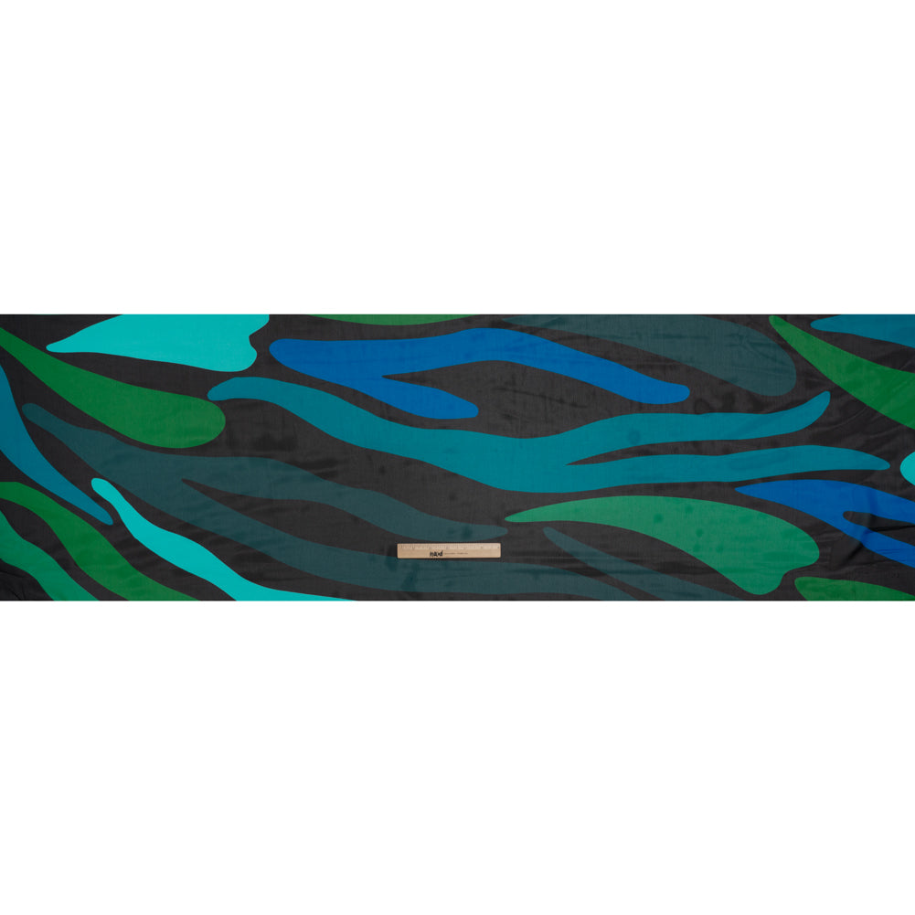 Polyester Chiffon Print - Green, Blue and Black Abstract - Designer Deadstock - Full