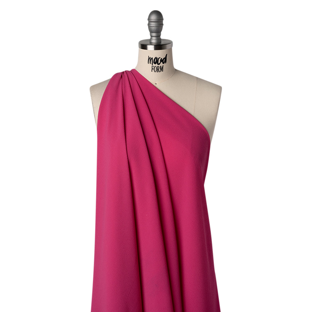 Puckered Stretch Polyester Crepe - Hot Pink - Designer Deadstock - Drape