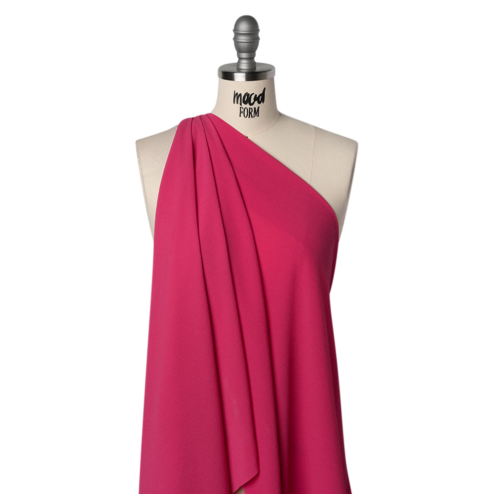 Stretch Puckered Polyester Crepe - Bubblegum Pink - Designer Deadstock - Drape