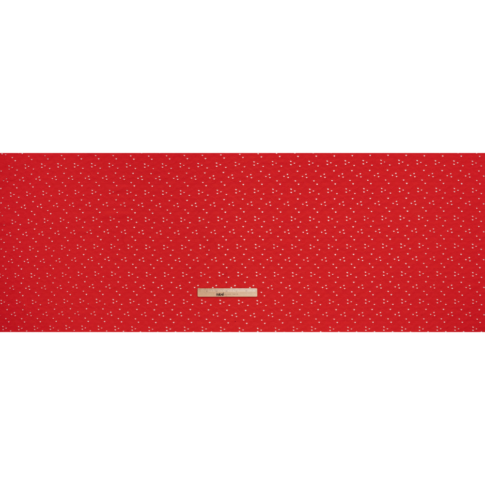 Stretch Polyester Eyelet Jersey - Coral Red Tiny Flower Vines - Designer Deadstock - Full