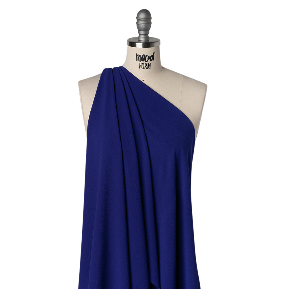 Stretch Puckered Polyester Crepe - Cobalt Blue - Designer Deadstock - Drape