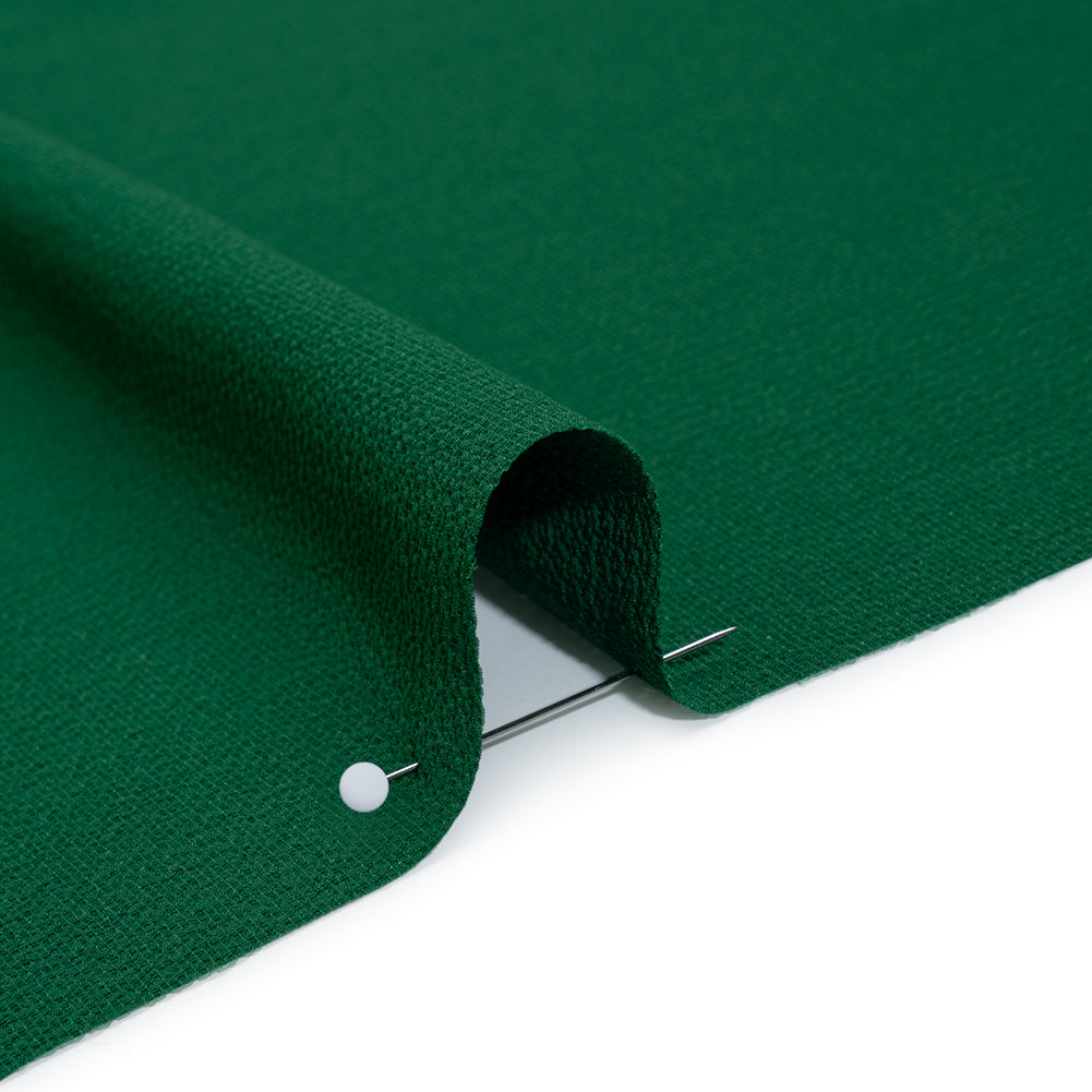 Puckered Stretch Polyester Crepe - Emerald Green - Designer Deadstock - Detail