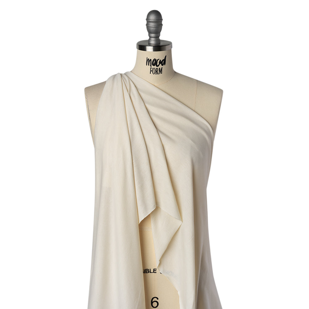 Stretch Polyester Jersey - Ivory - Designer Deadstock - Drape