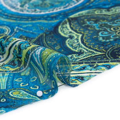 Polyester Chiffon Print - Blue and Green Paisley Patchwork - Designer Deadstock