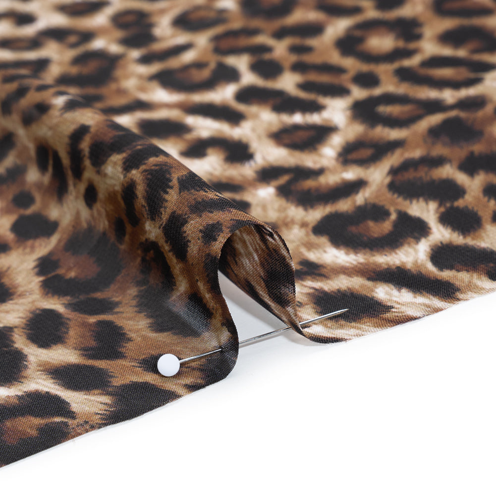 Polyester Chiffon Print - Brown and Black Leopard Spots - Designer Deadstock - Detail