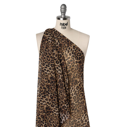 Polyester Chiffon Print - Brown and Black Leopard Spots - Designer Deadstock