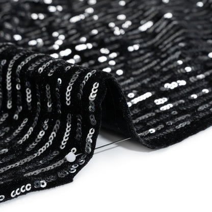 Polyester Velour with Sequins - Black and Silver Broken Stripes - Designer Deadstock Detail
