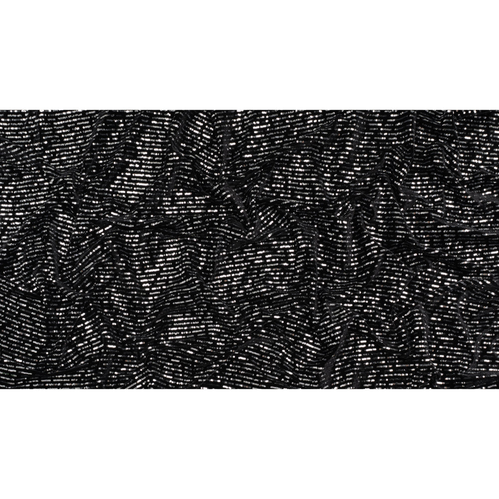 Polyester Velour with Sequins - Black and Silver Broken Stripes - Designer Deadstock - Full