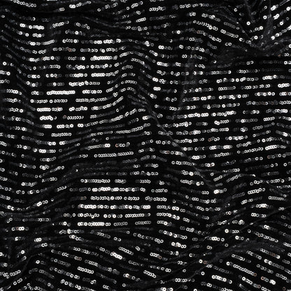 Polyester Velour with Sequins - Black and Silver Broken Stripes - Designer Deadstock