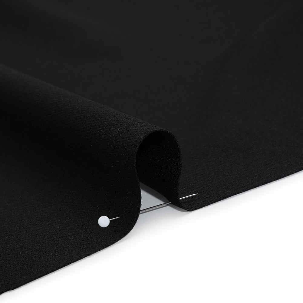 Smooth Stretch Polyester Crepe - Black - Designer Deadstock - Detail
