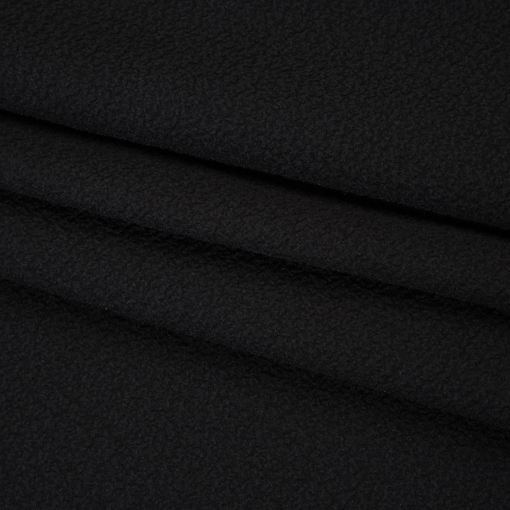 Stretch Polyester Seersucker - Black - Designer Deadstock - Folded