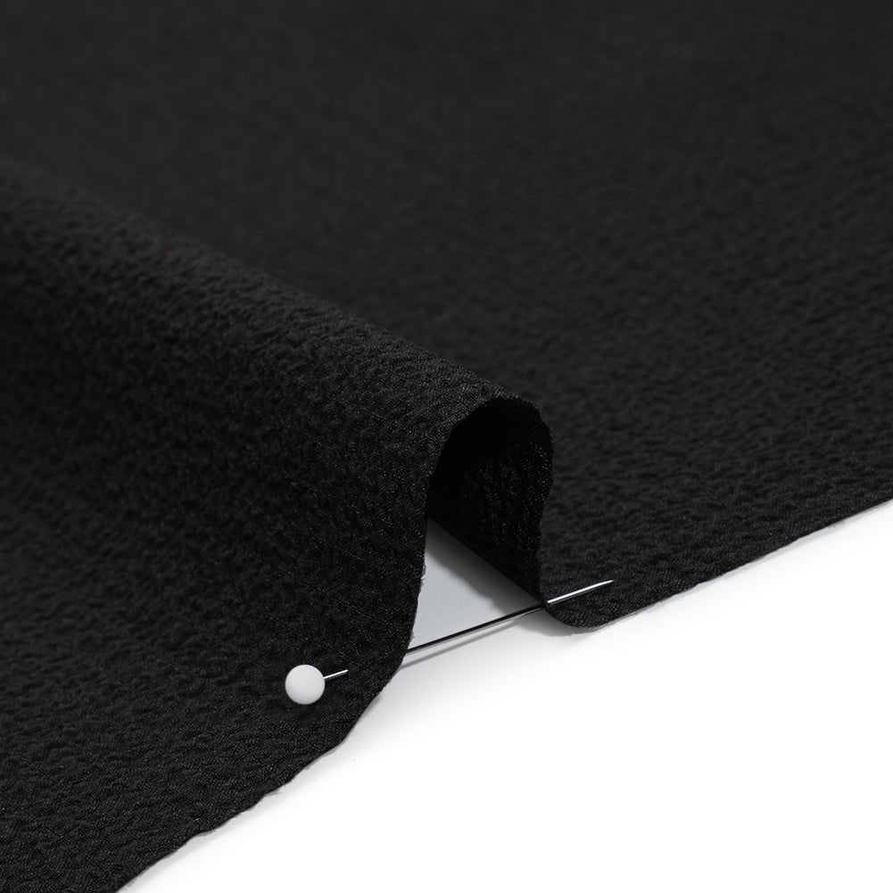 Stretch Polyester Seersucker - Black - Designer Deadstock - Detail