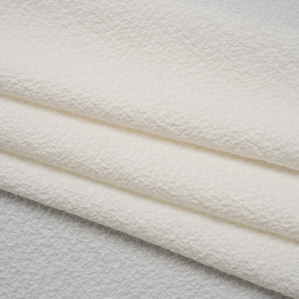 Stretch Polyester Seersucker - Cream - Designer Deadstock - Folded