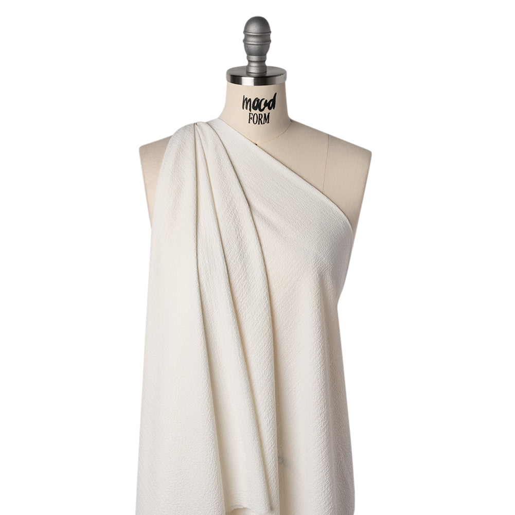 Stretch Polyester Seersucker - Cream - Designer Deadstock - Drape