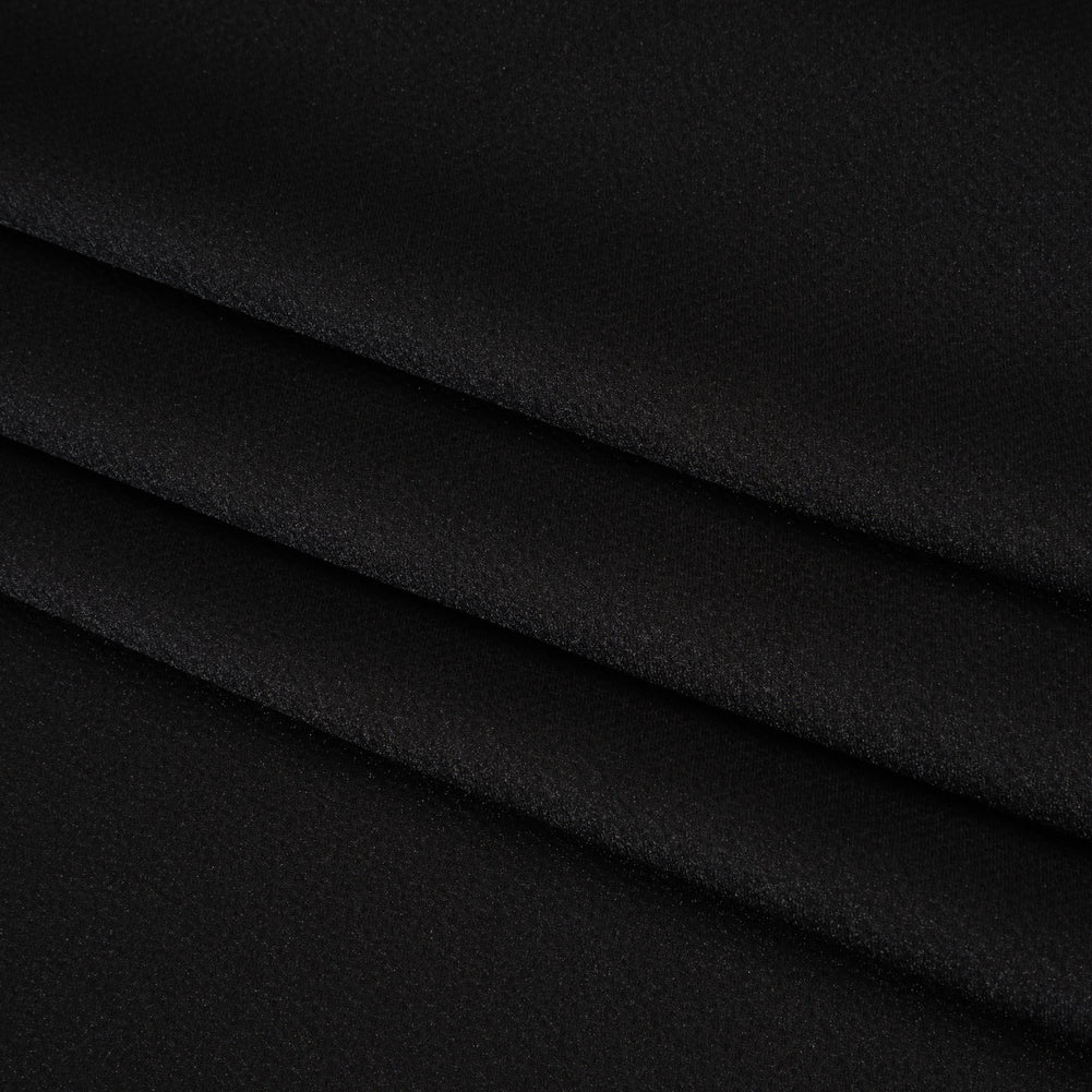 Satin Faced Polyester Crepe - Black - Designer Deadstock - Folded