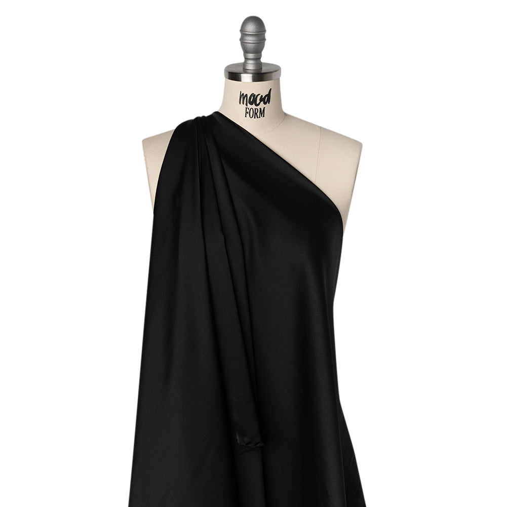 Satin Faced Polyester Crepe - Black - Designer Deadstock - Drape