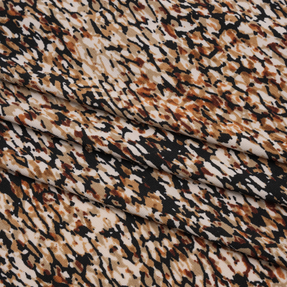 Stretch Polyester Tricot Print - Beige, Brown and Black Abstract Spots - Designer Deadstock - Folded
