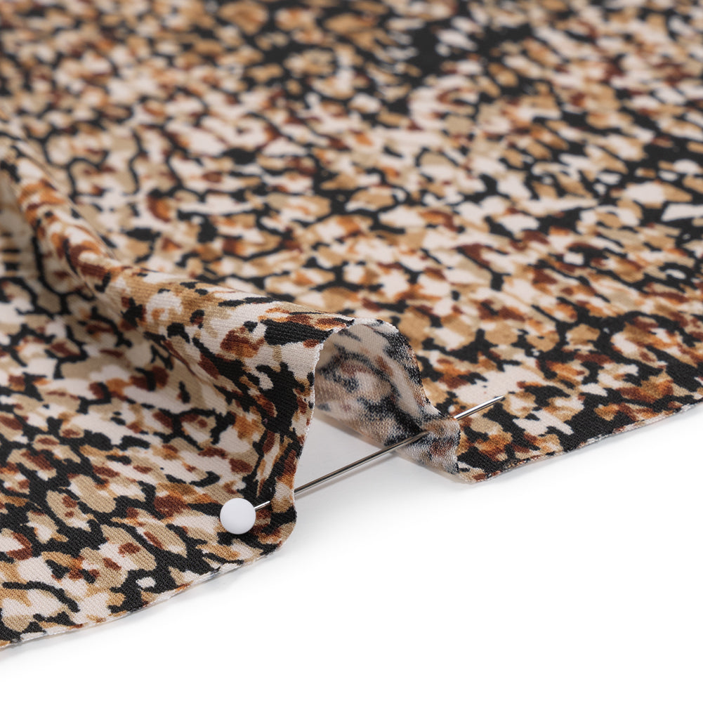 Stretch Polyester Tricot Print - Beige, Brown and Black Abstract Spots - Designer Deadstock - Detail
