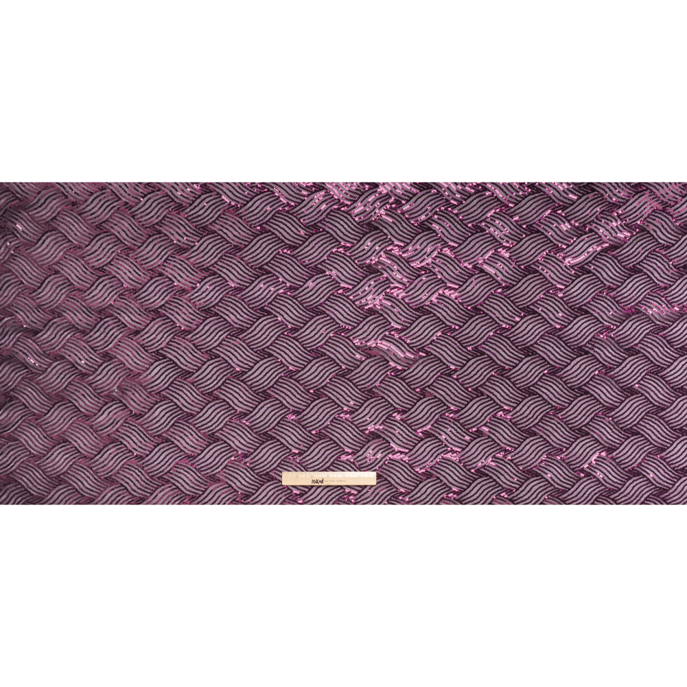 Stretch Polyester Mesh with Sequins - Plum Purple Wavey Weave - Designer Deadstock - Full