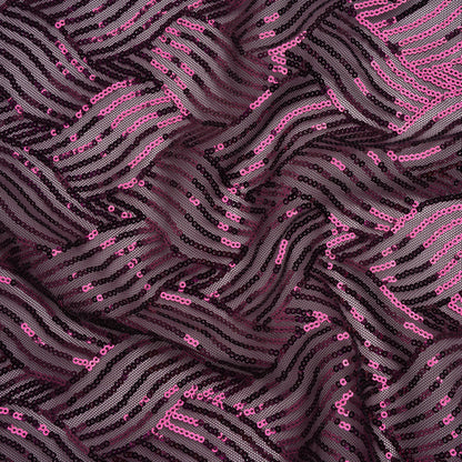 Stretch Polyester Mesh with Sequins - Plum Purple Wavey Weave - Designer Deadstock