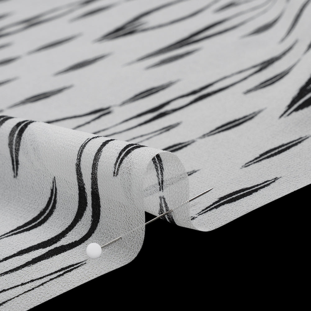 Polyester Chiffon Print - Black and White Ikat Skinny Diamonds - Designer Deadstock - Detail