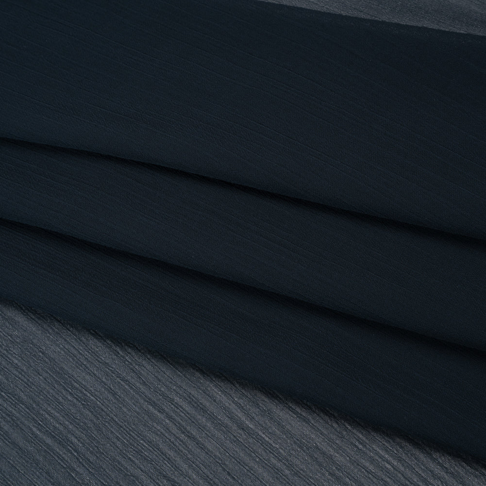 Crinkled Polyester Chiffon - Navy - Designer Deadstock - Folded