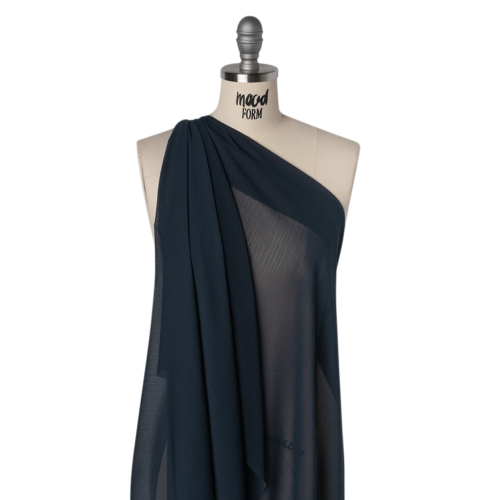 Crinkled Polyester Chiffon - Navy - Designer Deadstock - Drape