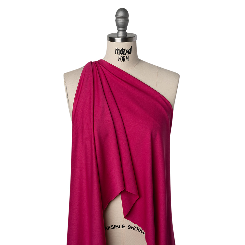 Stretch Polyester Crepe Knit - Magenta - Designer Deadstock - Drape