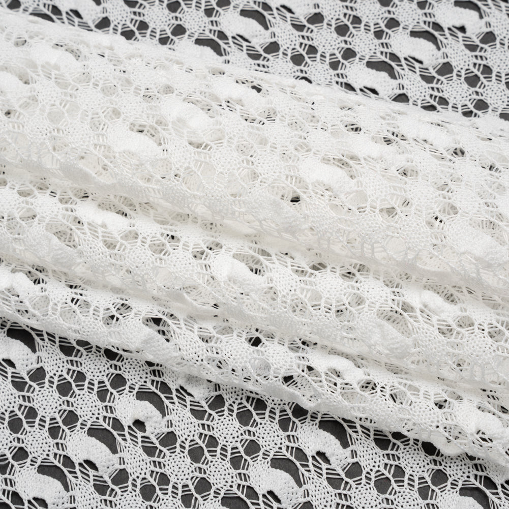 Polyester Crochet Lace - White Webs and Bars - Designer Deadstock - Folded