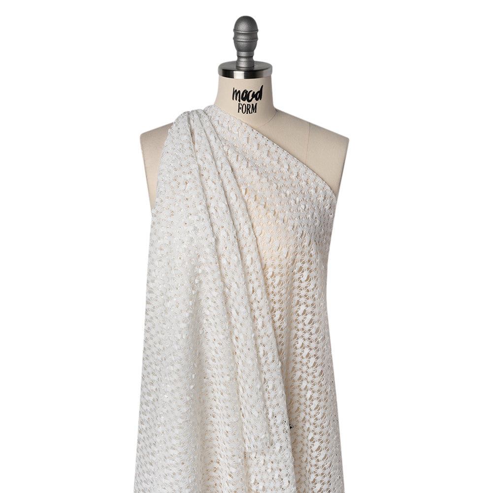 Polyester Crochet Lace - White Webs and Bars - Designer Deadstock - Drape