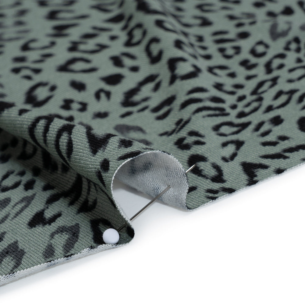 Stretch Viscose Jersey Print - Steely Blue-Gray and Black Animal Print - Designer Deadstock - Detail