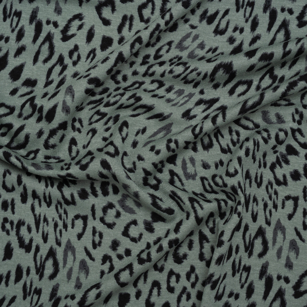 Stretch Viscose Jersey Print - Steely Blue-Gray and Black Animal Print - Designer Deadstock