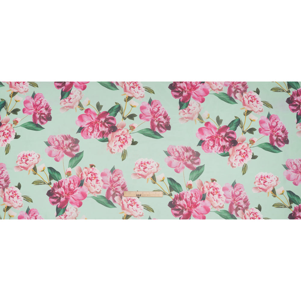 Polyester Chiffon Print - Seafoam, Magenta and Green Roses - Designer Deadstock - Full