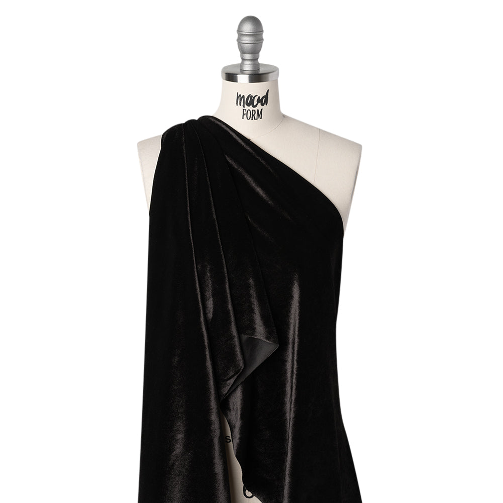 Stretch Polyester Velour - Warm Black - Designer Deadstock - Drape