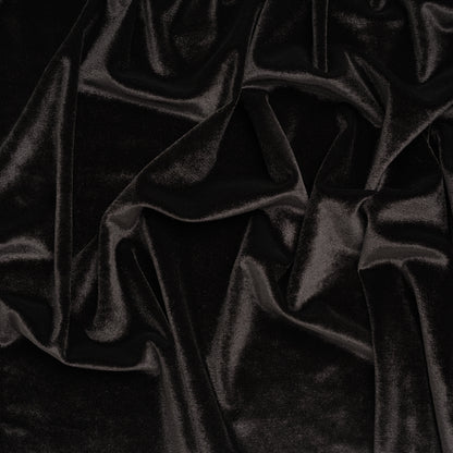 Stretch Polyester Velour - Warm Black - Designer Deadstock