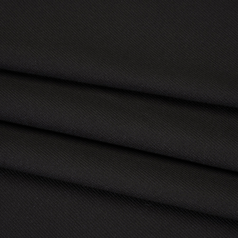 Stretch Polyester and Nylon Dobby Shirting - Black - Designer Deadstock - Folded