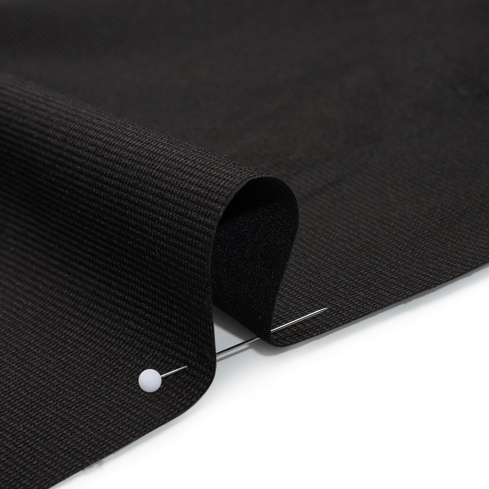 Stretch Polyester and Nylon Dobby Shirting - Black - Designer Deadstock - Detail